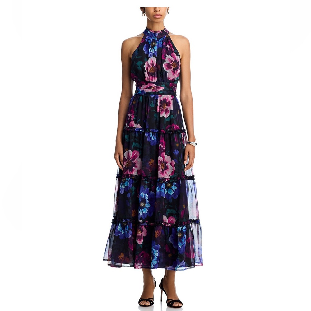 Aqua Floral Halter Maxi Dress